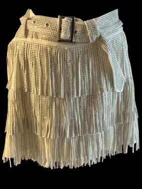 WHITE RHINESTONE FRINGE SKIRT - Size Small - New